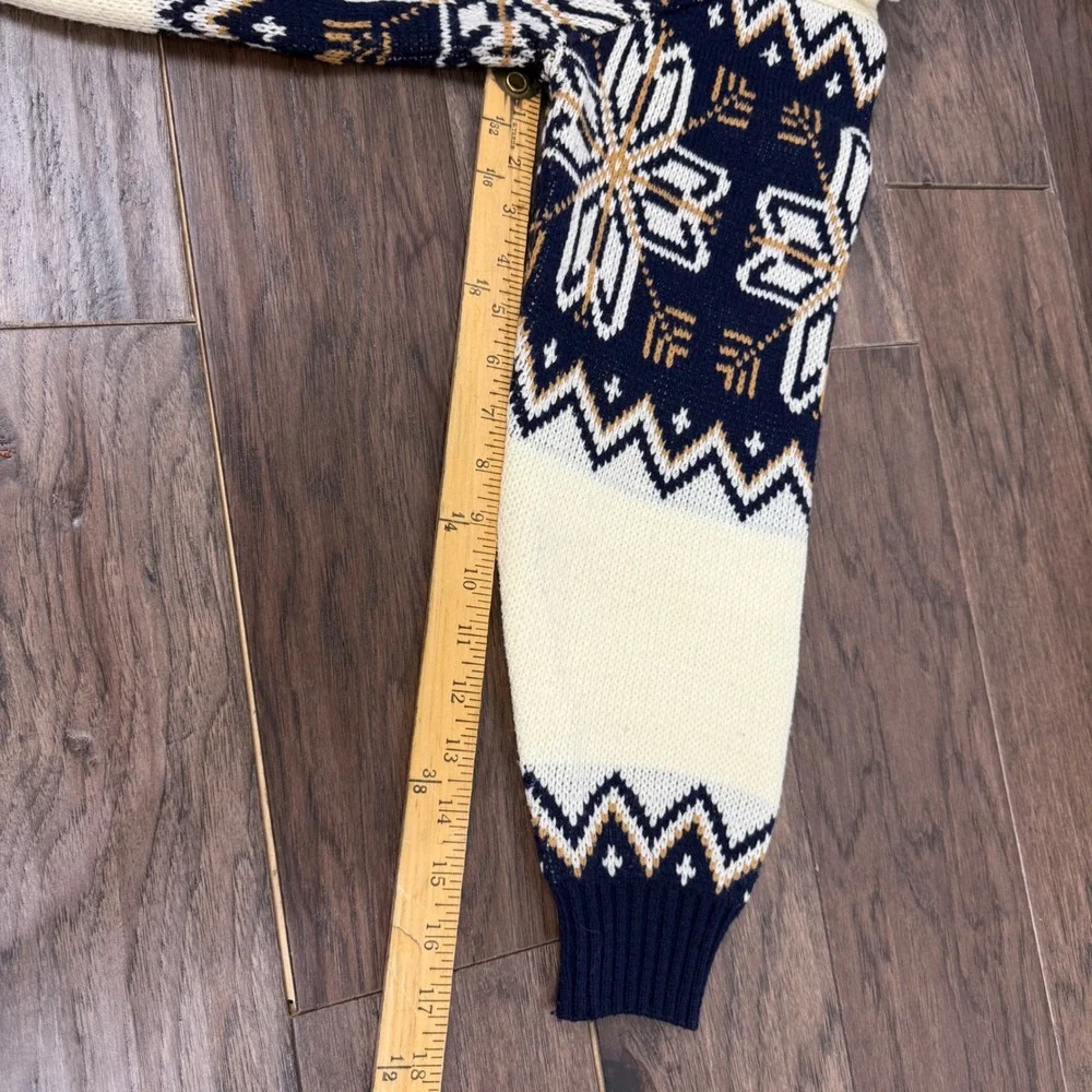 Vintage Fair‎ Isle Snowflake Sweater Navy Cream Gold Ski Size M